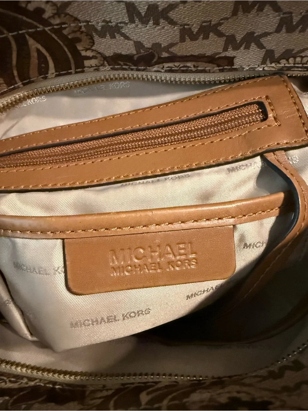 Michael Kors Cream and Brown Paisley Logo Tote